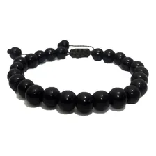 Pulseira Masculina Bolinha Preta Brilhosa Murano Regulável Foto  mini 1