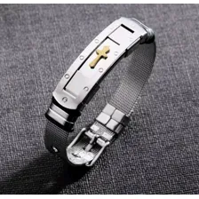 Pulseira Masculina Bracelete Cruz Aço Inox Banhada A Ouro Comprimento 20 Foto mini  2