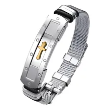 Pulseira Masculina Bracelete Cruz Aço Inox Banhada A Ouro Comprimento 20 Foto  mini 1