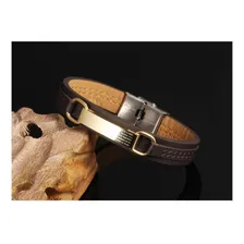 Pulseira Masculina Couro Banhada Ouro 18k Luxo Foto mini 2
