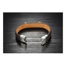 Pulseira Masculina Couro Banhada Ouro 18k Luxo Foto mini 3