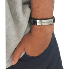Pulseira Masculina Couro Fe + Força + Coragem Gospel Foto mini 3