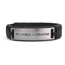 Pulseira Masculina Couro Fe + Força + Coragem Gospel Foto mini 2