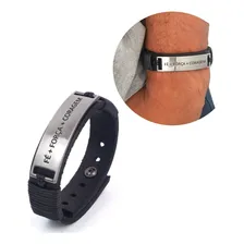 Pulseira Masculina Couro Fe + Força + Coragem Gospel Foto mini 1
