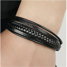 Pulseira masculina de couro, pulseira masculina, presente para homens com diâmetro de 23 cm Foto mini 2