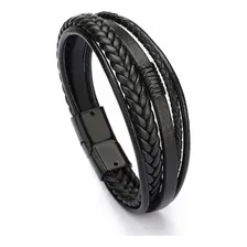 Pulseira masculina de couro, pulseira masculina, presente para homens com diâmetro de 23 cm Foto mini 1