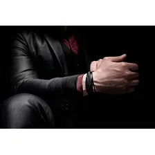 Pulseira masculina de couro, pulseira masculina, presente para homens com diâmetro de 23 cm Foto mini 4