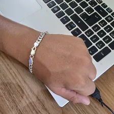 Pulseira Masculina De Prata 925 Grumet Flat 7mm 21cm Escama Comprimento 21 cm Diâmetro 21 cm Material 100% Prata 925k + Flanela Limpa Joias + Veludo Foto mini 2