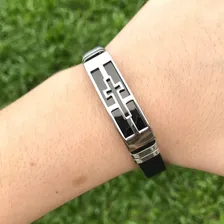 Pulseira Masculina De Silicone E Aço Inoxidável Com Cruz Foto mini 3