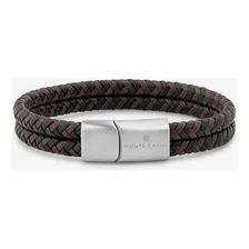 Pulseira Masculina Dupla Couro Trançado Preto/marrom Em Aço Foto mini 1