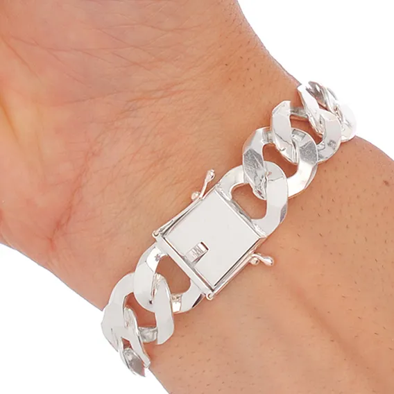 Pulseira Masculina Groumet 1x1 Prata 925 Fecho Gaveta 15mm Foto 1