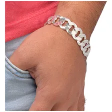 Pulseira Masculina Groumet 1x1 Prata 925 Fecho Gaveta 15mm Foto mini  2