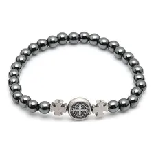Pulseira Masculina Hematita Medalha De São Bento Foto mini  3