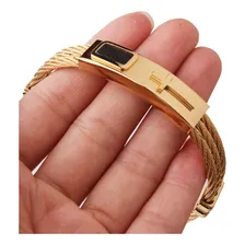 Pulseira Masculina Luxo Aço 316l Folheada A Ouro Cruz Prata Comprimento 20 Cm Cor Dourado Diâmetro 0 Cm Foto mini 2