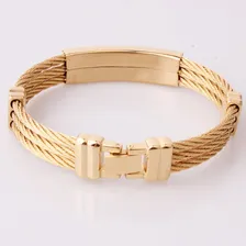Pulseira Masculina Luxo Aço 316l Folheada A Ouro Cruz Prata Comprimento 20 Cm Cor Dourado Diâmetro 0 Cm Foto mini 3