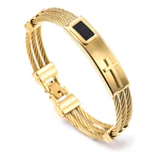 Pulseira Masculina Luxo Aço 316l Folheada A Ouro Cruz Prata Comprimento 20 Cm Cor Dourado Diâmetro 0 Cm Foto mini 1