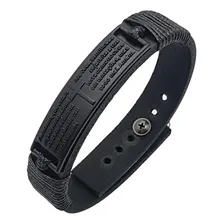 Pulseira Masculina Oração Pai Nosso Couro Legítimo Fecho Foto mini 1