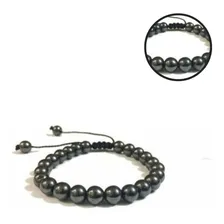 Pulseira Masculina Pedra Hematita 8mm Regulável Bolinha Comprimento 19 Cm Foto  mini 1