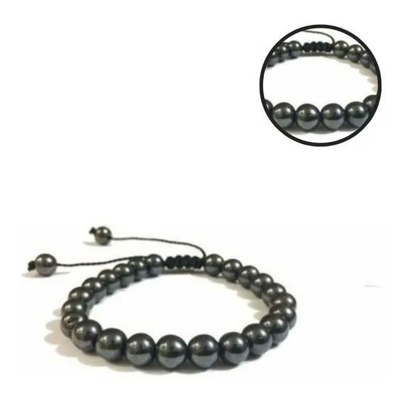 Pulseira Masculina Pedra Hematita 8mm Regulável Bolinha Comprimento 19 Cm Foto 1