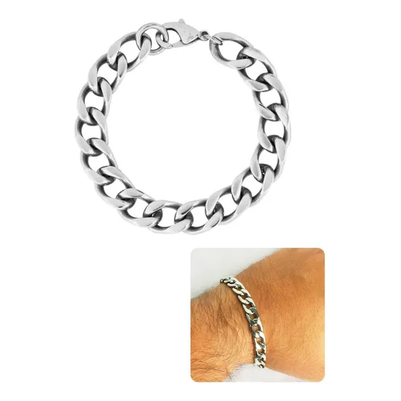 Pulseira Masculina Prata Grumet Cubana 1x1 Grossa 8mm Prata Foto 1