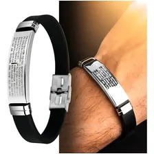 Pulseira Masculino Aço Inox Prata Pingente Pai Nosso Foto  mini 1