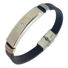 Pulseira Masculino Aço Inox Prata Pingente Pai Nosso Foto mini  3
