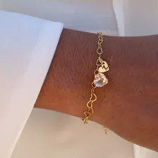 Pulseira Milena Jóias Coração Dourado De Ouro Cor Dourado Para Adultos Foto mini 4