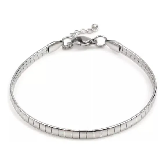 Pulseira Mix Joias Corrente Achatada 300112 De Aço Inoxidável Cor Prateado Tamanho 18,5 Cm Para Adultos Foto 1