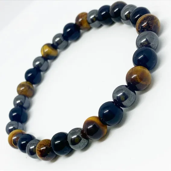 Pulseira Olho De Tigre, Hematita E Ônix - Pedra LegÃtima Diâmetro 8 Cm Foto 1