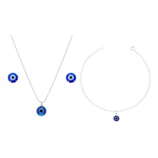 Pulseira Olho Grego + Colar Olho Grego + Brinco Prata 925 Foto mini 1