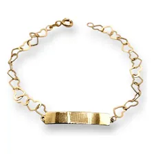 Pulseira Ouro 18k Infantil Corações Chapinha Placa Nome Bebê Foto mini 1