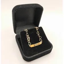 Pulseira Ouro 18k Infantil Corações Chapinha Placa Nome Bebê Foto mini 3