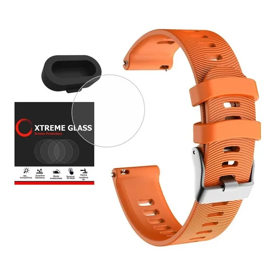Pulseira Para Garmin 245 Music + Pelicula + 3x Tampa Plug Cor Laranja Foto 1