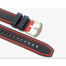 Pulseira Para Rel贸gio Em Borracha 22mm Preta Com Vermelho Foto mini 1