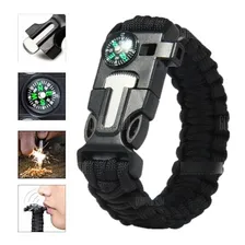 Pulseira Paracord Bússola Apito Faca Lâmina Pederneira Fogo Foto mini 1