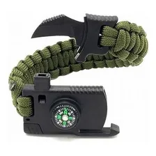 Pulseira Paracord Bússola Apito Lâmina Pederneira Cor Verde Foto mini 4