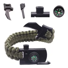 Pulseira Paracord Bússola Apito Lâmina Pederneira Cor Verde Foto mini 1