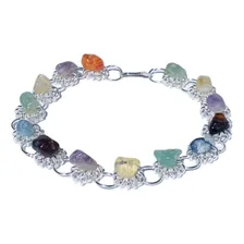 Pulseira Pedras Naturais Modelo Margarida Folheada A Prata Foto  mini 1