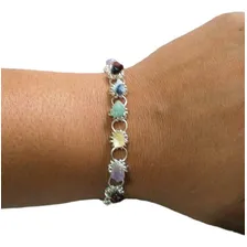 Pulseira Pedras Naturais Modelo Margarida Folheada A Prata Foto mini  3
