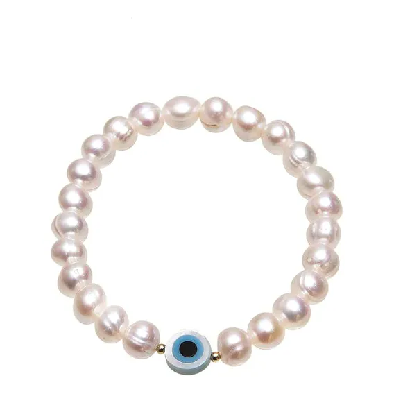 Pulseira Pérola Com Olho Grego E Esferas Em Ouro 18k Foto 1