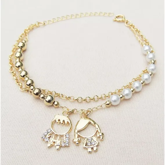 Pulseira Pingente Com 2 Casais De Filhos Folheado Diâmetro 2 Foto 1