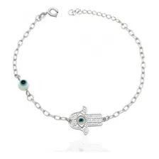 Pulseira Prata Com Mão Fatima E 1 Olho Grego Foto mini 1