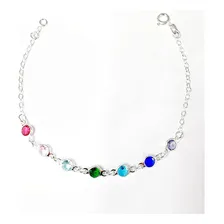 Pulseira Prata Com Pedras Coloridas 19cm Foto  mini 1