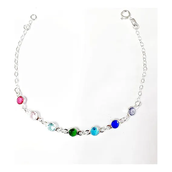 Pulseira Prata Com Pedras Coloridas 19cm Foto 1
