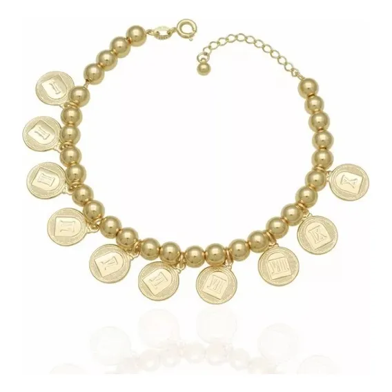 Pulseira Religiosa 10 Mandamentos Com Bolas Folheado 18k Foto 1