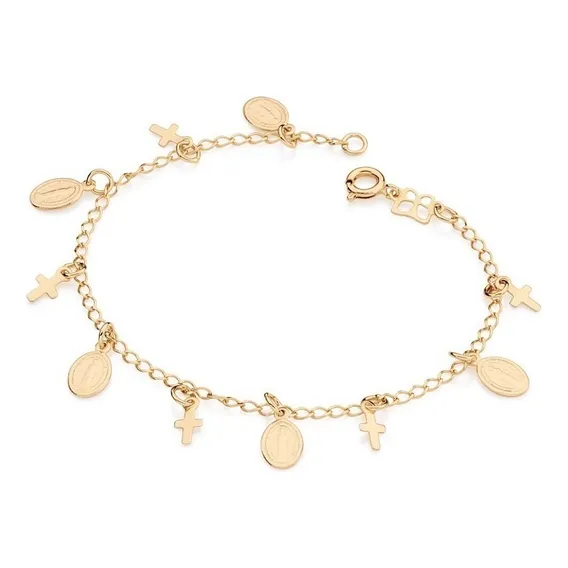 Pulseira Rommanel Berloques Cruz E Medalha Milagrosa 551365 Comprimento 18 cm Cor Dourado Foto 1