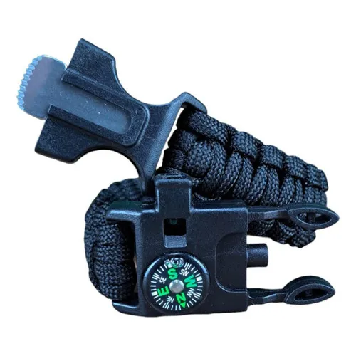Pulseira SobrevivĂȘncia Paracord Camping 3 Em 1 Preto Foto 1