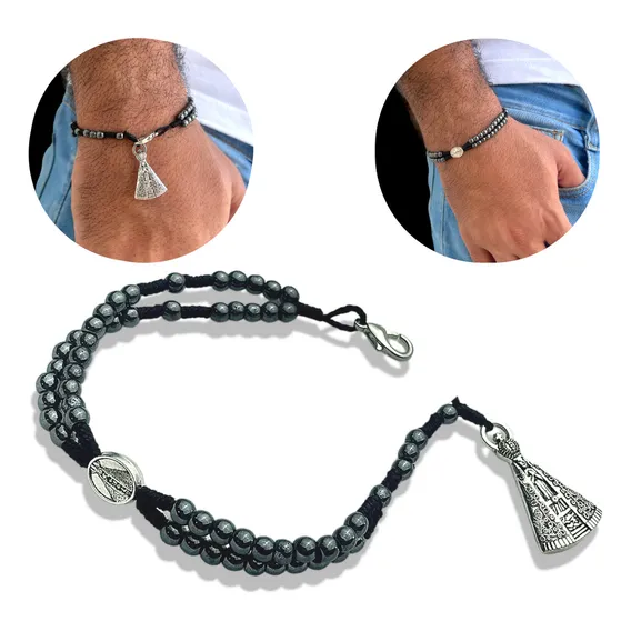 Pulseira Terço De Pulso Hematita Nossa Senhora Aparecida Cor Pedra Hematita Foto 1
