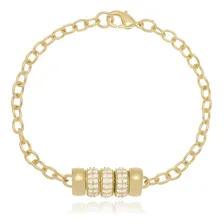 Pulseira Tr锚s Elos Em Zirc么nias - Ouro Amarelo Foto mini 1