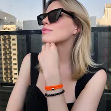 Pulseira Unissex Cordão Elegante Luxo Tira Preta Versátil Foto mini 4